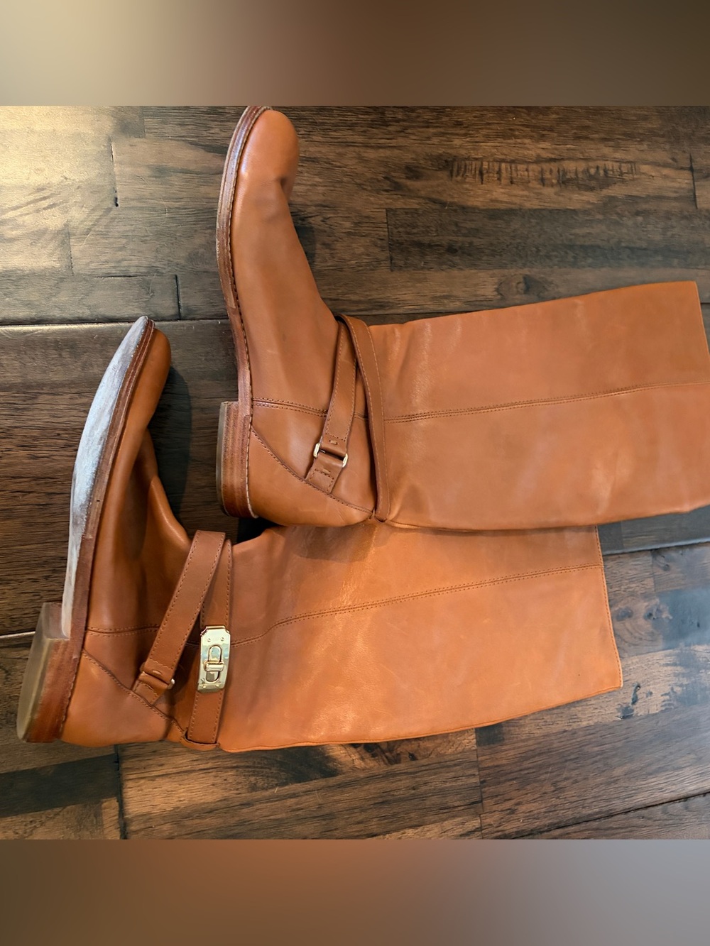 Coach Tall Leather Riding Boots in Cognac Brown
